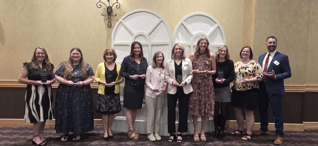 The 2026 Perrysburg Schools Foundation Outstanding Educators and Staff. (L-R) Emily Bagdonas, Michelle Predmore, Sherry Slocum, Jennifer Krueger, Mary Dudley, Samantha DeWood, Becky Cotterman, Karen Kinzig, Julie Gerken, Tony Ferrara